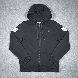 Lacoste Sport Hooded Jacket Men's Size 4 Medium Black Full Zip Croc Logo